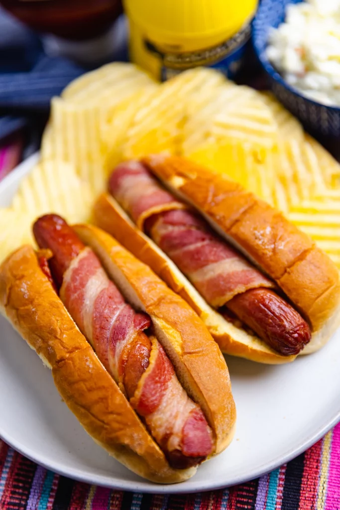 Air Fryer Bacon Wrapped Hot Dogs