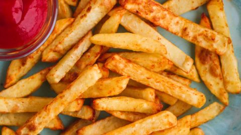 Frozen french fries in an air fryer oven