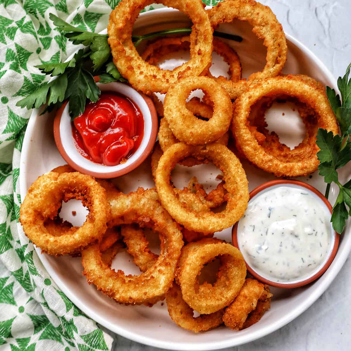 Frozen onion rings in an air fryer